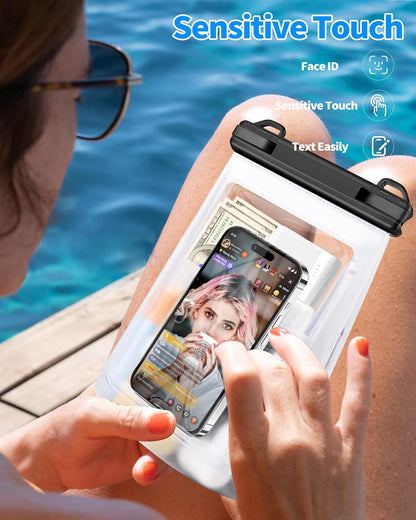 Large Waterproof Phone Pouch - [Oversized] [Floating] Waterproof Pouch for iPhone Galaxy Google and More, IPX8 Waterproof Dry Bag for Beach Vacation Belongings Black