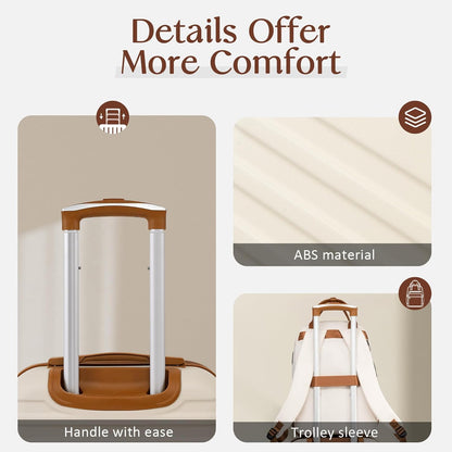 Coolife Luggage Sets Suitcase Set 3 Piece Luggage Set Carry On Hardside Luggage with TSA Lock Spinner Wheels (White, 3 piece set (BP/TB/20))