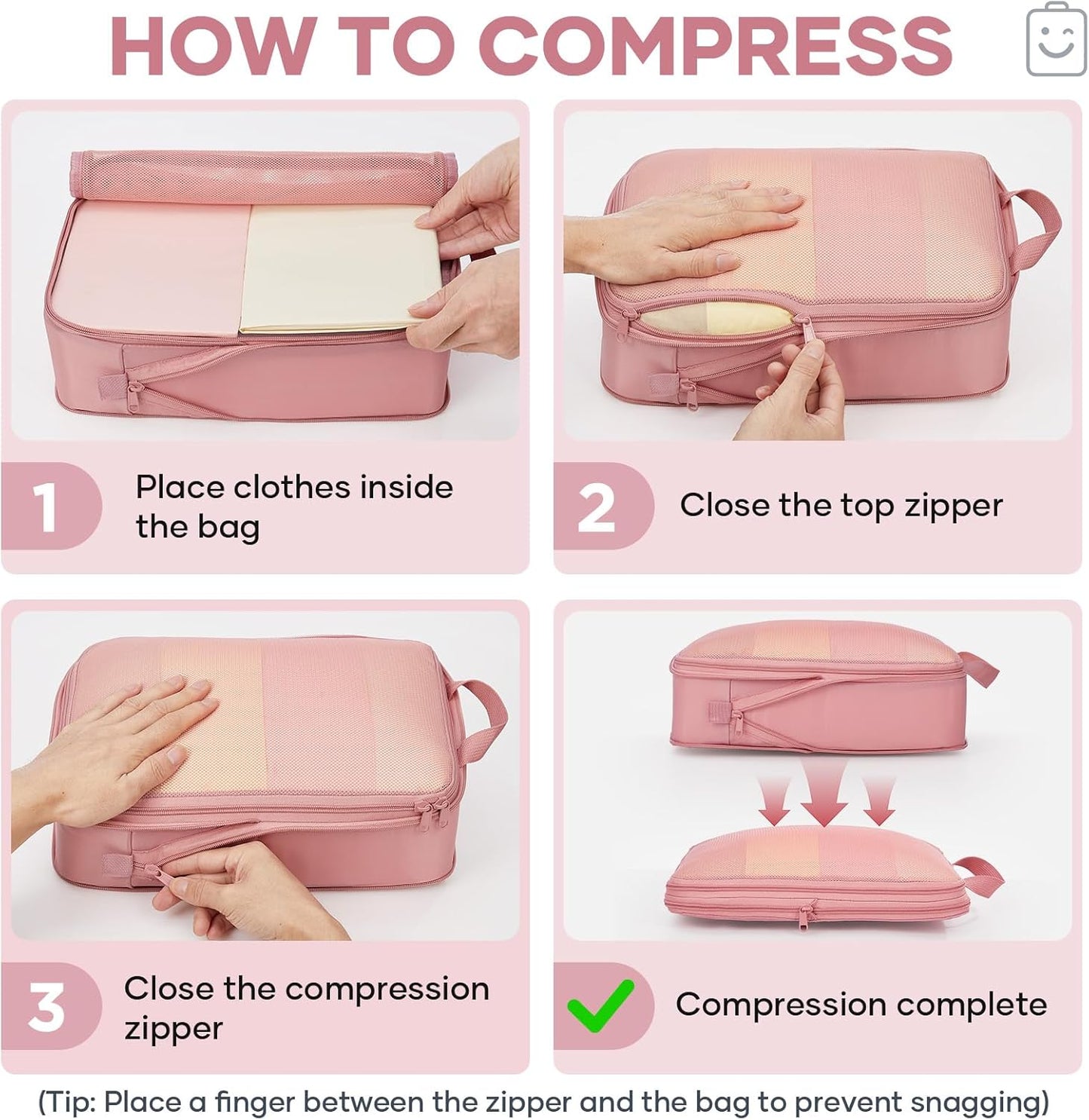 Veken 6/9/11 Set Compression Packing Cubes for Travel Essentials,Compressible Expandable Large Luggage Suitcase Organizer Bags for Clothing,Durable Space Saver Storage Bags(Pink)