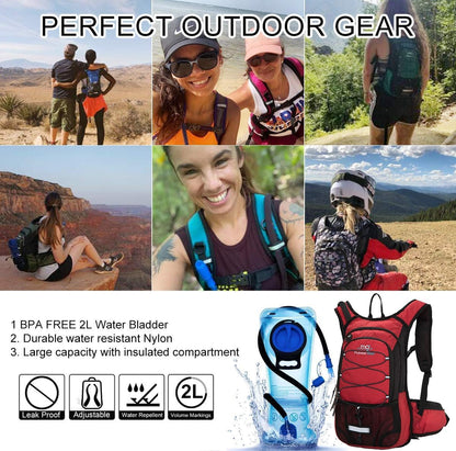 15L Insulated Hydration Backpack Pack with 2L Water Bladder Lightweight Hiking Backpack Bag for Women Men Daypack for Hiking Running Festival Camping Biking