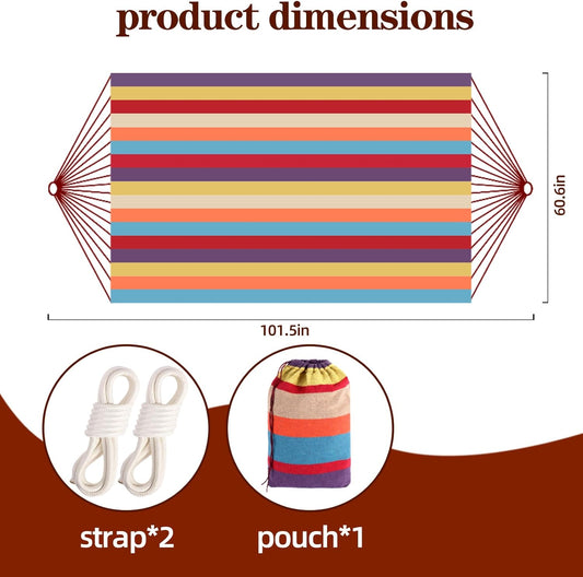 Camping Hammocks for Backyard Hanging Sturdy Garden Comfortable Fabric Hammock Indoor Tree Straps Up to 616lbs Weight Capacity with Travel Bag for Camping Portable Outdoor Patio (Multicolour)