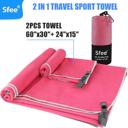 Sfee 2 Pack Microfiber Travel Towel, Quick Dry Towel Camping Towel Large Beach Towel Super Absorbent Compact Lightweight Sports Gym Towels for Gym, Hiking, Pool, Backpacking, Bath, Yoga