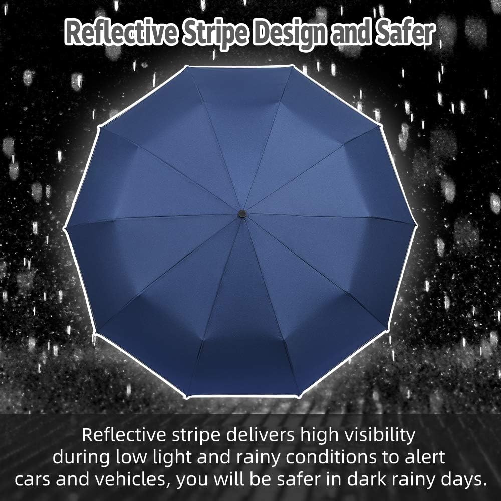 FDJASGY Windproof Travel Umbrella with Teflon Coating Auto Open Close Lightweight Sun&Rain Umbrella with 10 Rib Construction and Reflective Stripe Zipper Pouch