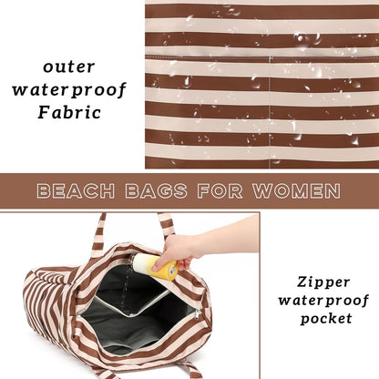 LEDAOU Beach Bag Waterproof Sandproof Women Tote Bag Pool Bag with Zipper for Gym Grocery Travel with Wet Pocket