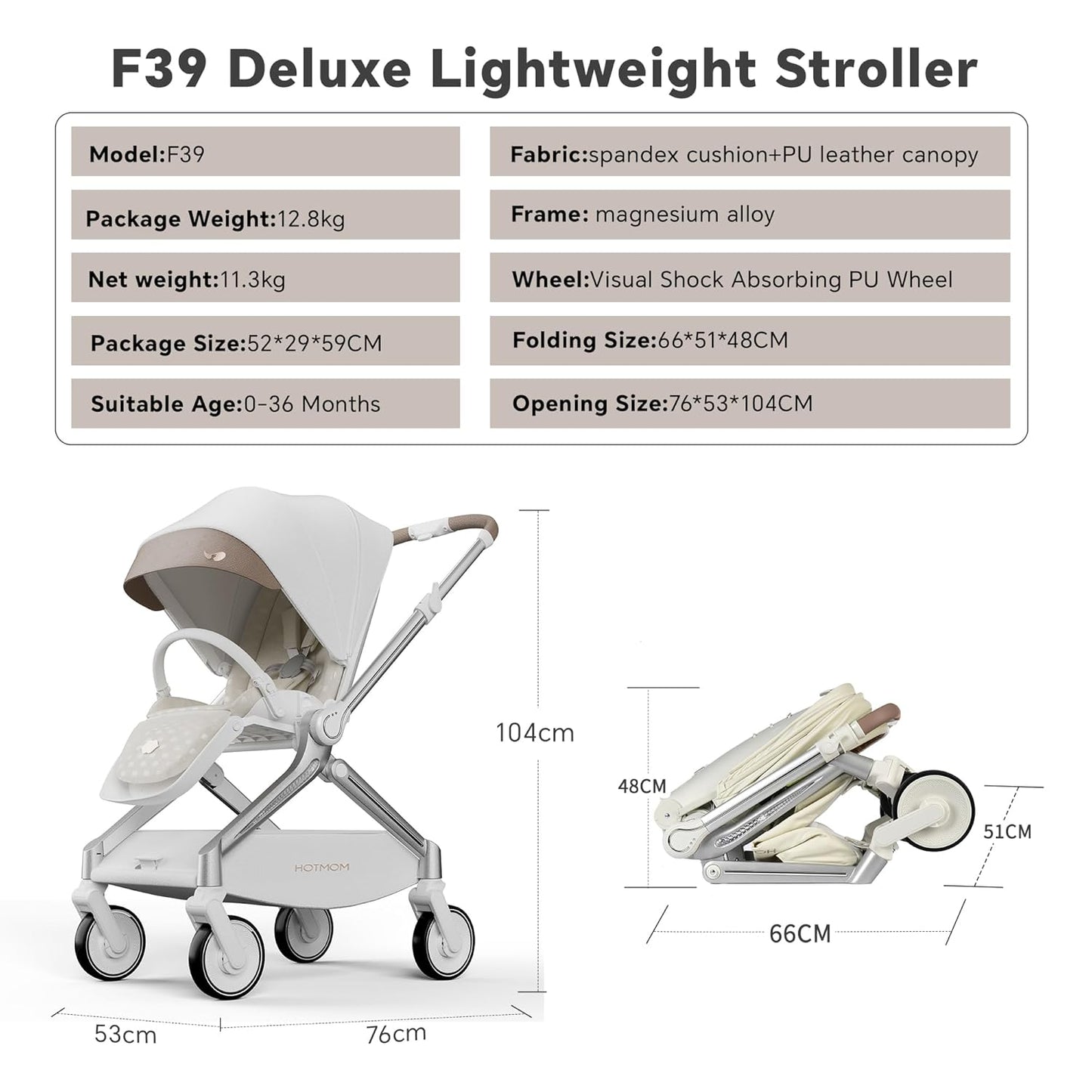 Hot Mom Baby Lightweight Stroller, Intelligent Seat Reversing，Double Brake and PU Anti-Shock Tire Combine Baby Pushchair, Newborn to Toddler's Baby Stroller, Brown