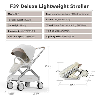 Hot Mom Baby Lightweight Stroller, Intelligent Seat Reversing，Double Brake and PU Anti-Shock Tire Combine Baby Pushchair, Newborn to Toddler's Baby Stroller, Brown