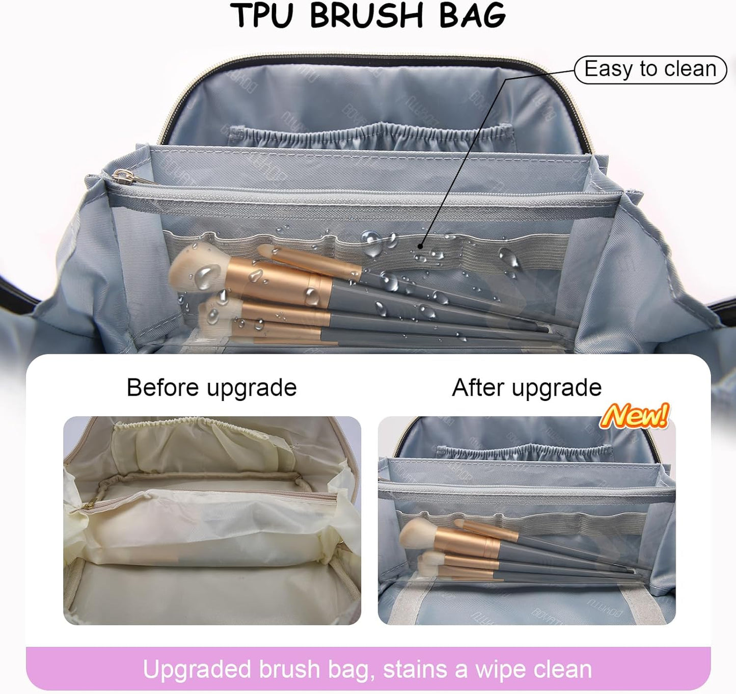 Travel Makeup Bag Organizer Cosmetic Bag: 3 Pcs Set Make up Bags for Women with Handle - Waterproof Vegan Leather Toiletry Bags with Comparments (C-01-Purple)