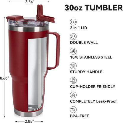 HASLE OUTFITTERS 30oz Tumbler With Handle, Insulated Travel Coffee Mug With Straw Leak-Proof Double Wall Stainless Steel Vacuum Tumblers Metal Cup with Straw for Hot and Cold Drink