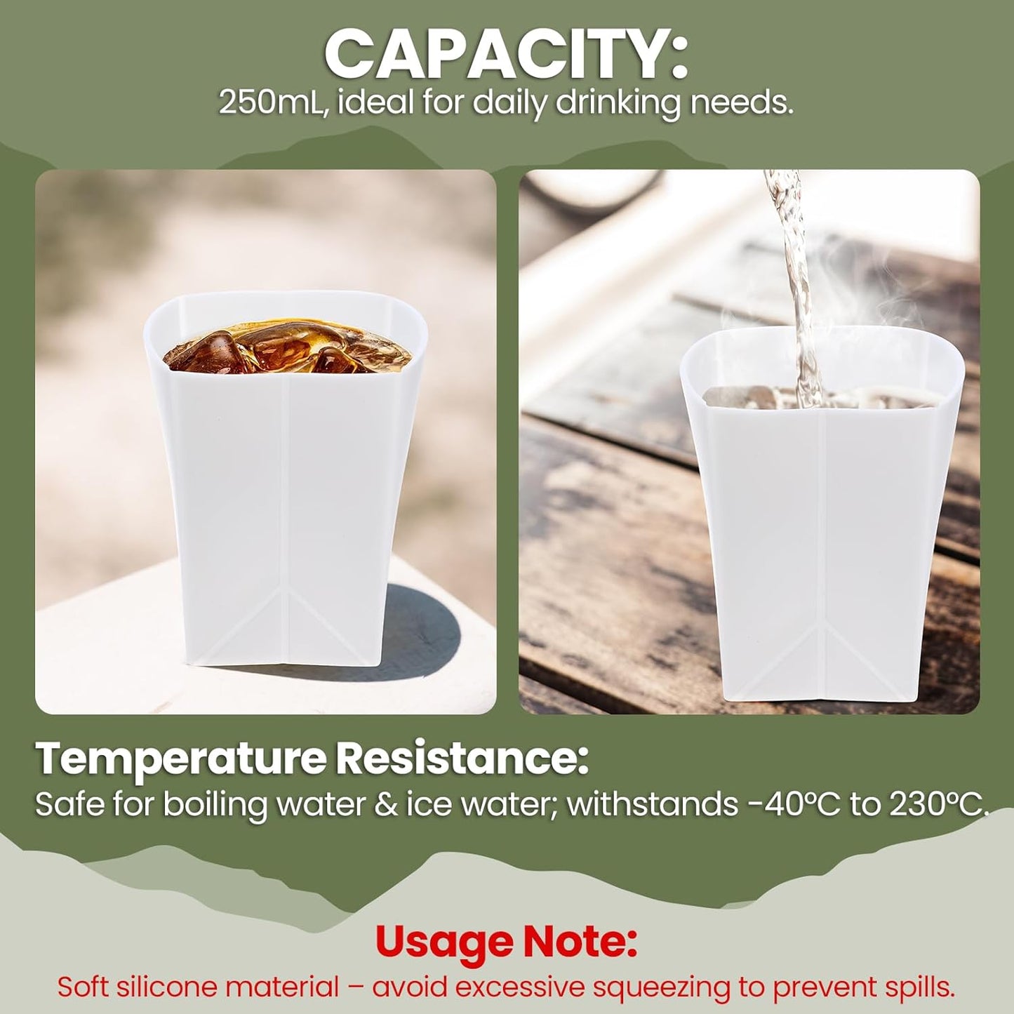 LemonRoad Silicone Folding Camping Cup Card Design Collapsible Silicone Travel Cup Waterproof 250 ml for Camping Outdoors International Travel(Black)