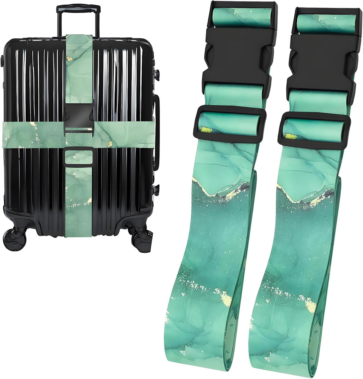 Greenstone Luggage Straps for Suitcases, Adjustable Luggage Travel Belt to Keep Luggage Security While Travel, Strong Polyester Fabric, Easy-to-Recognize Stylish Design Travel Essentials, 2 Pack
