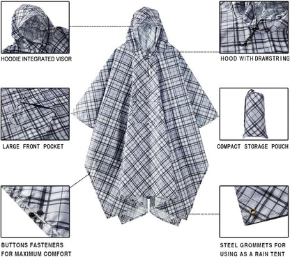 salamra Hooded Rain Poncho Waterproof Raincoat Jacket for Men/Women/Adults with Pocket