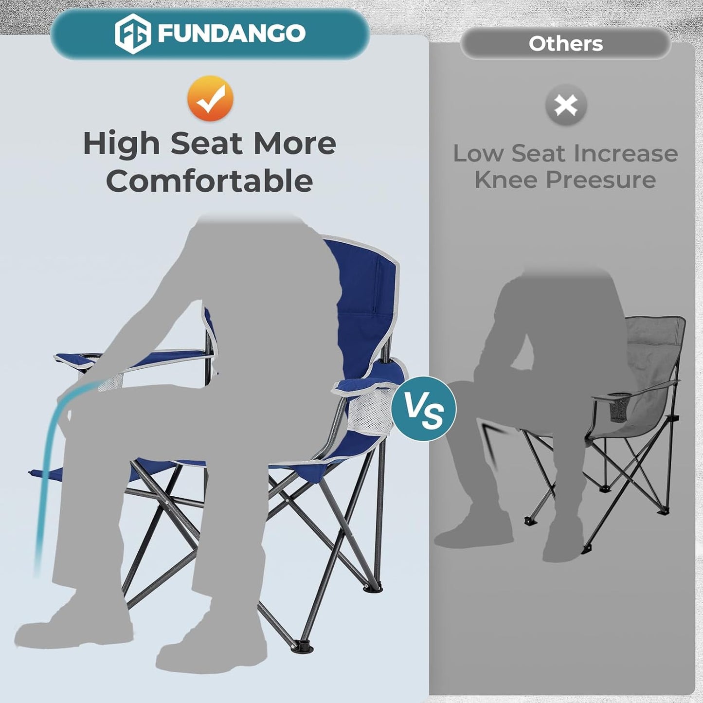 FUNDANGO Folding Camping Chair with Table, Portable Heavy Duty Outdoor Padded Chairs for Adults with Cup Holders for Lawn Beach Picnic Outside Travel (Blue)