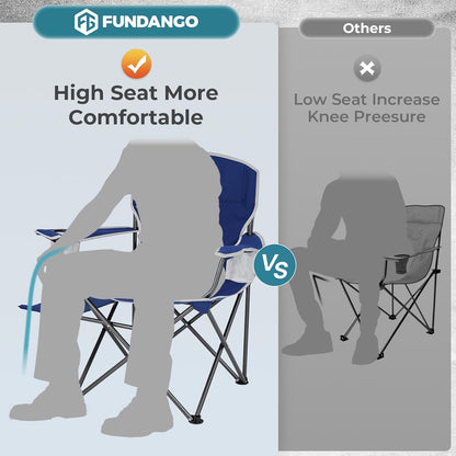 FUNDANGO Folding Camping Chair with Table, Portable Heavy Duty Outdoor Padded Chairs for Adults with Cup Holders for Lawn Beach Picnic Outside Travel (Blue)