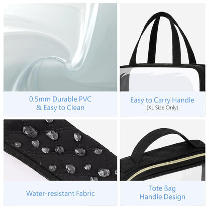 PACKISM Clear Toiletry Bags - 3 Pack Makeup Bags with Handle, Large Opening, Waterproof Cosmetic Bags Fit Carry-on Travel Essentials, Black