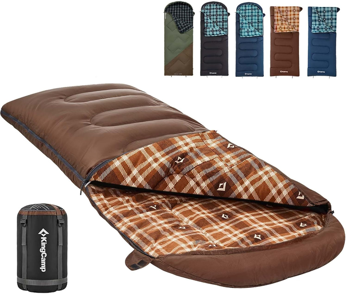 KingCamp Sleeping Bag for Adults, Cold Weather & Warm XL Big and Tall Flannel Sleeping Bags with Compression Sack Portable Waterproof Essentials Gear Accessories for Outdoor Camping