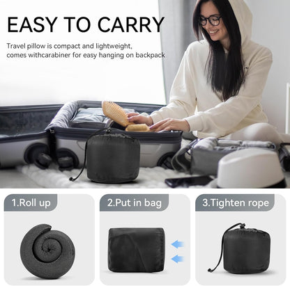 SZXYX Travel Pillows for Airplanes, 100% Pure Memory Foam Neck Pillow for Airplanes, Comfortable Breathable Cover, 360° Support Stowable Pillows for Sleeping, Car, Airport Travel Essentials Black