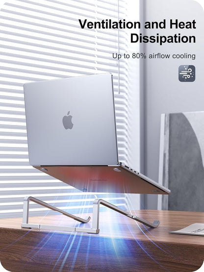 Laptop Stand for Desk, Aluminum Computer Stand for Laptop, Foldable Laptop Riser, Portable Laptop Stand, Compatible for MacBook Pro/Air, Dell, HP, Lenovo, 11'' -15.6'' (Silver)