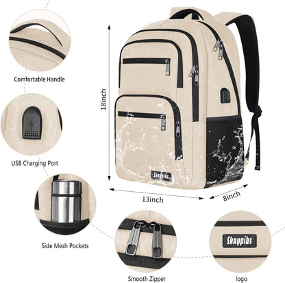 Backpck for Women, School backpacks for Girls Boys Teen, 15.6 inch Laptop Back Packs with USB Charger Port, Mochilas for Business, College, Beige
