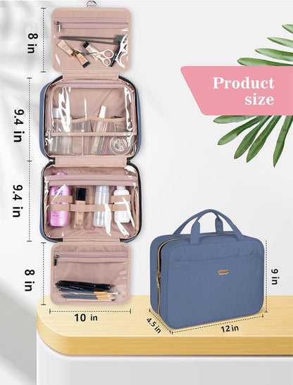 Blue Toiletry Bag, Makeup Organizer, Travel Bag For Women Mens Toiletries, Waterproof with Hanging Hook, Large Capacity
