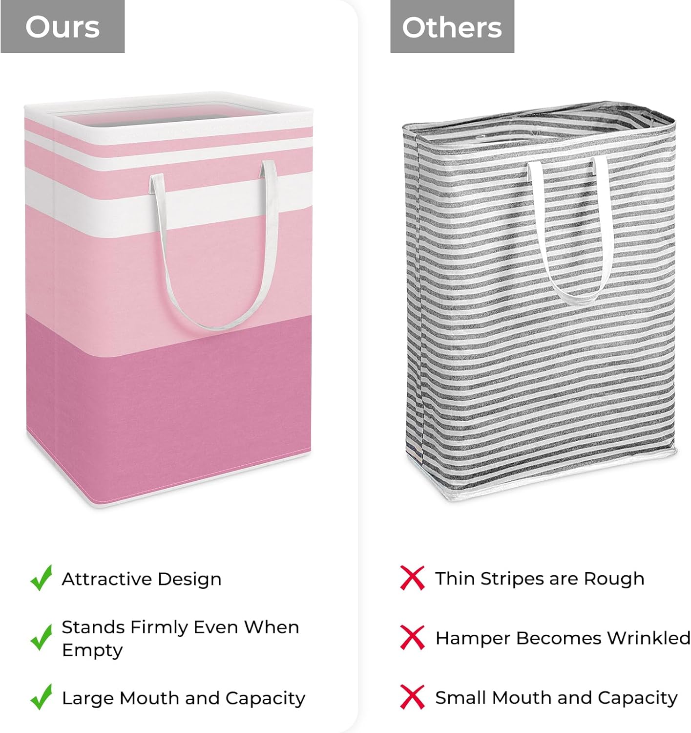 HomeHacks 2 Pack Large Laundry Baskets, Waterproof, Freestanding Laundry Hampers, Collapsible Clothes Hamper with Reinforced Handles in Laundry, College Dorm, Bathroom, Bedroom (Pink, 75Lx2)
