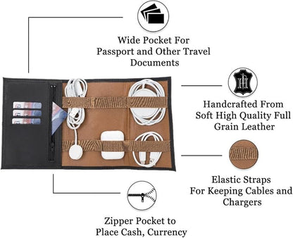 HARDISTON Custom Leather Electronic Organizer Roll – Personalized Cord Pouch - Image 5