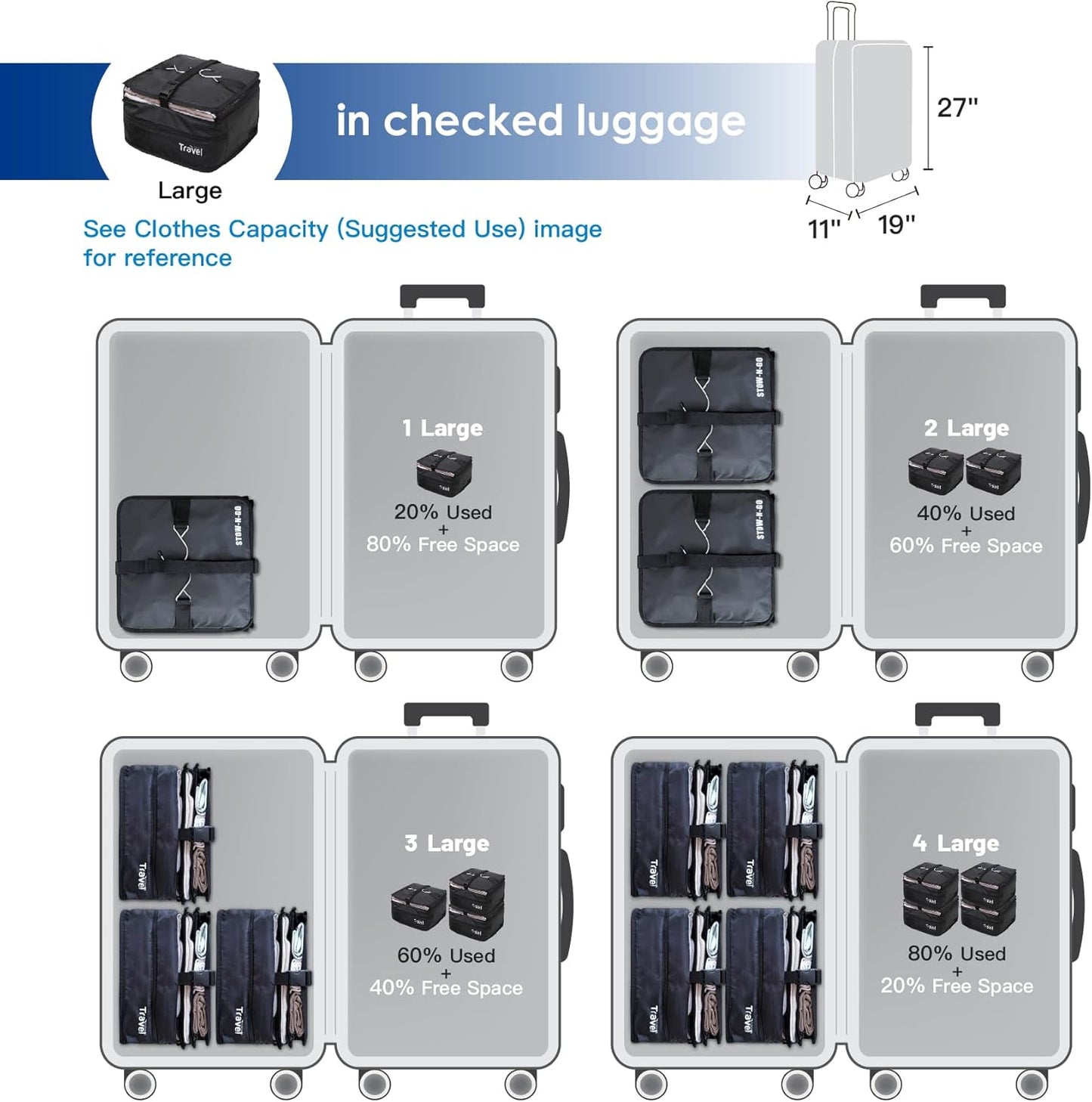 Grand Fusion Stow-N-Go Travel Luggage Organizer – Portable Hanging Travel Shelves, Carry-On Closet Organizer, Hanging Packing Cubes, Collapsible Carry-On Organizer for Cruises & Hotels. Black - L