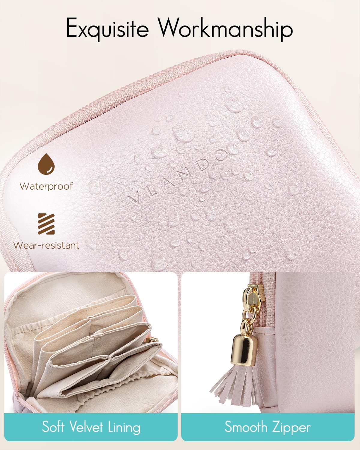 Vlando Small Jewelry Travel Case,Jewelry Pouch Bags with Zipper,Velvet Jewelry Organizer Storage Bag for Bracelet Rings Earring Travel Essentials Gifts for Women Girl-Pink