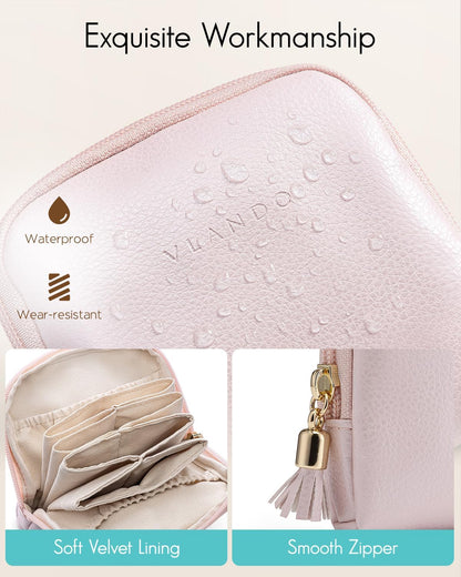 Vlando Small Jewelry Travel Case,Jewelry Pouch Bags with Zipper,Velvet Jewelry Organizer Storage Bag for Bracelet Rings Earring Travel Essentials Gifts for Women Girl-Pink