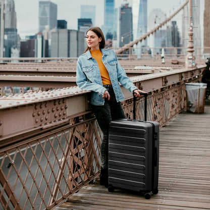 Carry on Luggage 22 X 14 X 9 Airline Approved, 20 Inch Luggage for 3-5 Days Travel, Double Spinner Wheels, 100% Hardshell PC, TSA Lock (01-Black (Basic), Checked 26-Inch)