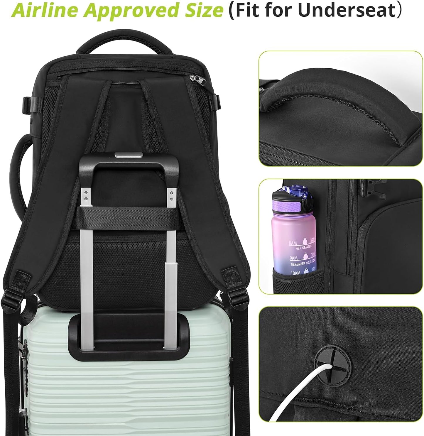 Travel Backpack for Women Men,Travel Laptop Backpack w/USB Charging Port, Waterproof Travel Backpack Carry On Flight Approved,Weekender Business Hiking Bag,Laptop Backpack 17 inch