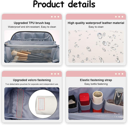 BOYATU Travel Makeup Bag Organizer Cosmetic Bag: 3 Pcs Set Make up Bags for Women with Handle - Waterproof Vegan Leather Toiletry Bags with Comparments (D-02-White)