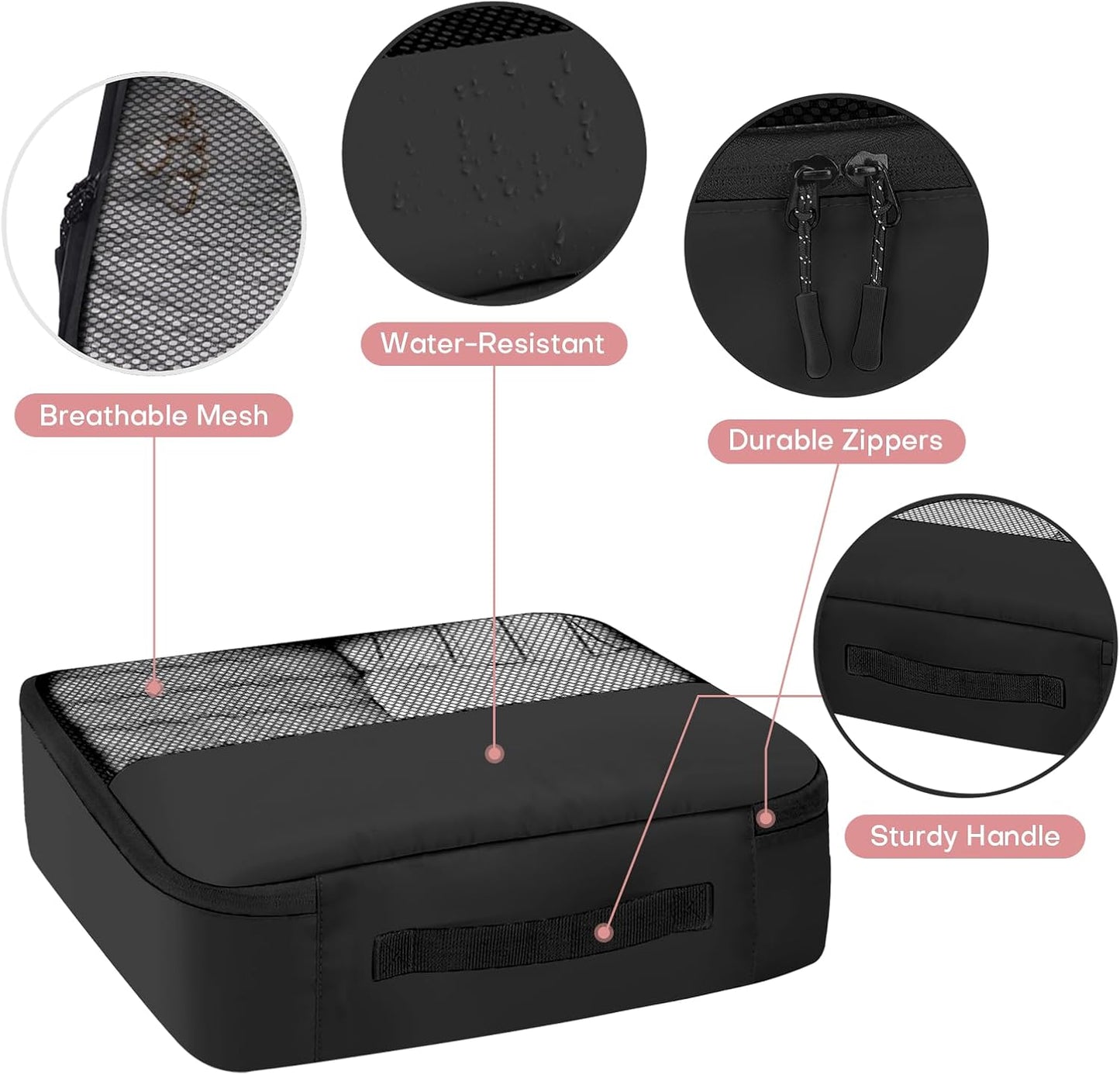 8 PCS Compression Packing Cubes for Travel Women, Compression Organizer for Luggage Space Saving Travel Essentials and Carry on, Luggage Organizer Bags for Suitcase - Black