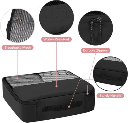 8 PCS Compression Packing Cubes for Travel Women, Compression Organizer for Luggage Space Saving Travel Essentials and Carry on, Luggage Organizer Bags for Suitcase - Black