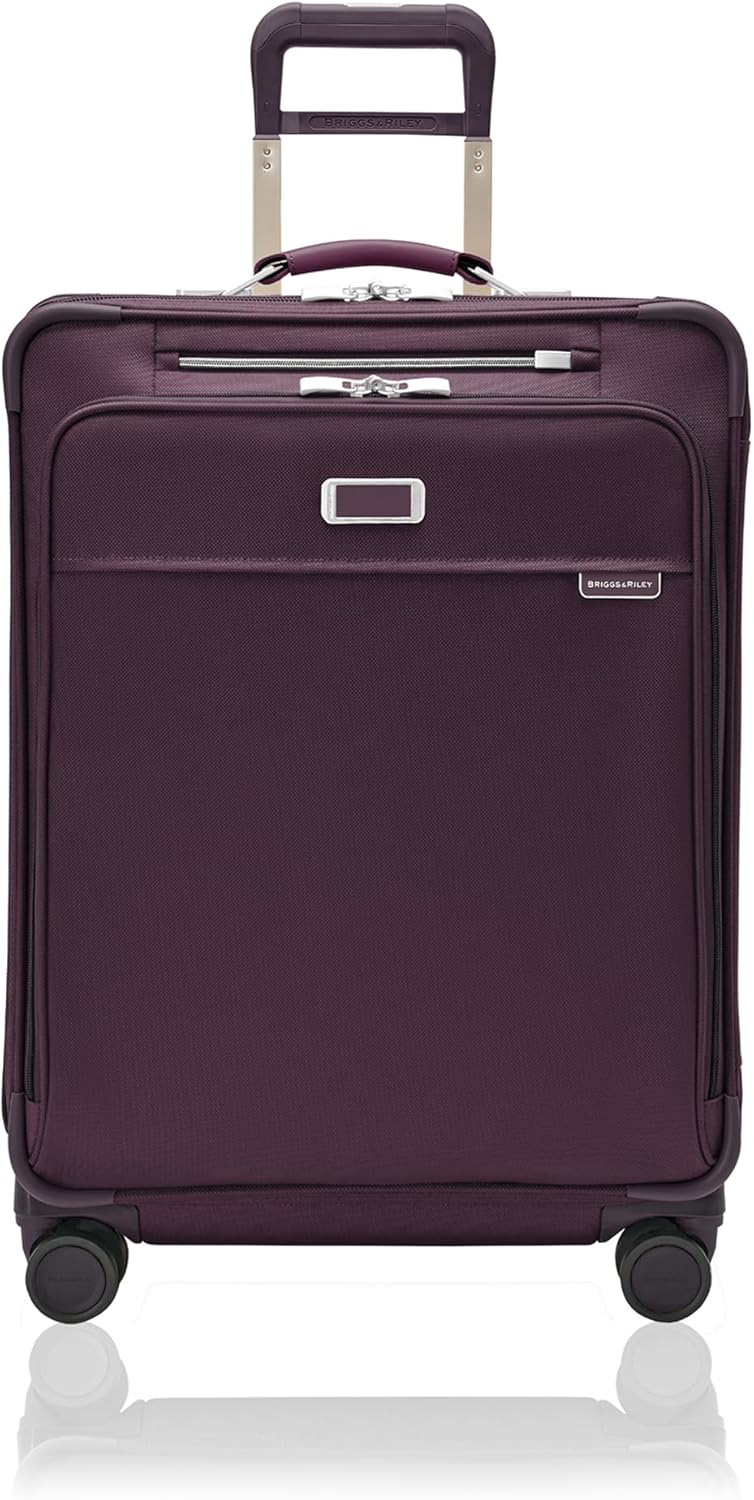 Briggs & Riley 26" Medium Expandable Spinner - Checked Luggage for Travel, Suitcases with Wheels, Softside Rolling Bag for Men & Women, Self-Repairing Zipper - Baseline Collection, Plum
