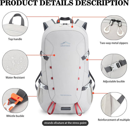 Hiking Backpack,Large 35L Travel Backpacks for Men Women,Ultra Lightweight Packable Camping Daypack for Outdoor Sports (Light Gray)