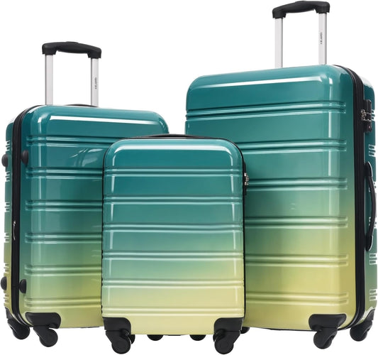 Merax Luggage Sets 3 Piece, Hardside Expandable Suitcase Set with Spinner Wheels, Lightweight Gradient Color Luggage 20+24+28 IN,Green+Yellow