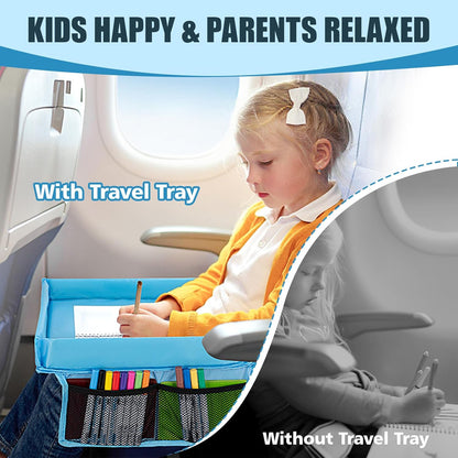 Children Auto Lap Pad - Travel Tray Tablet Holder，Car Seat Lap Tray for Toddlers, Kids，Use on Airplanes, Road Trips, Lap Desk，Tablet Holder and Carry Bag (Blue)