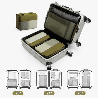 Compression Travel Packing Cubes, 6 Set Expandable Luggage Organizer Bags, Durable Travel Accessories for Suitcases, Backpacks, and Carry-Ons (Army Green)