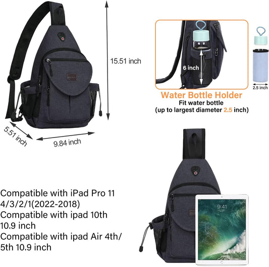 MOSISO Sling Backpack,Canvas Crossbody Hiking Daypack Bag with Anti-theft Pocket, Space Gray