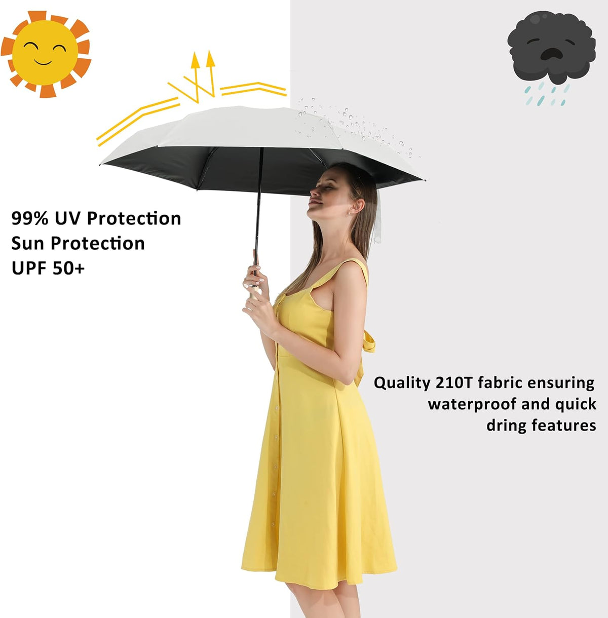 BAODINI Small UV Protection Travel Umbrella Compact for Rain and Sun UPF 50+ 41 inch Portable Umbrella for Women and Men