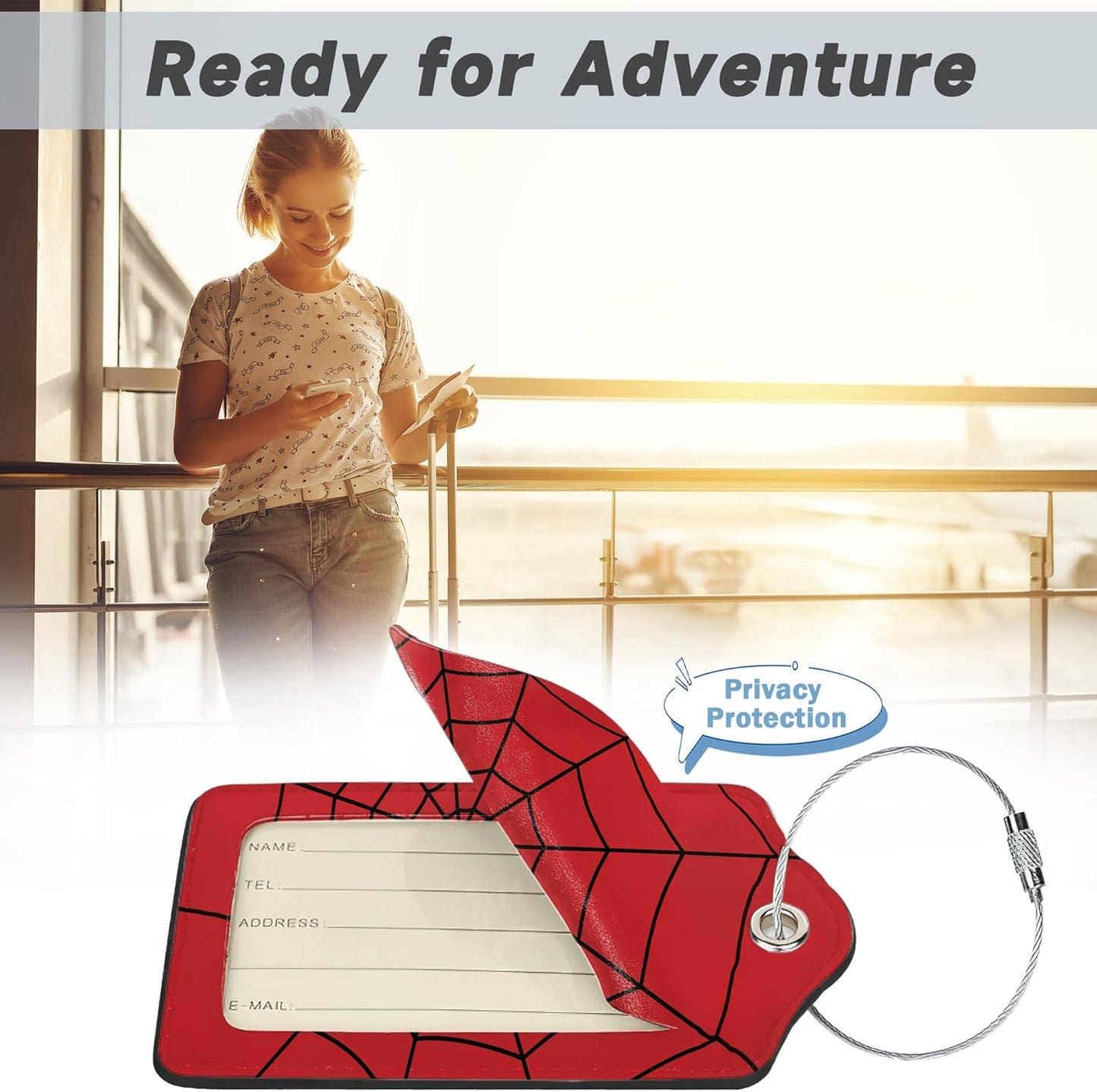 Halloween Red Spider Web Luggage Tags, 2 Pack Travel Cruise Tags for Suitcases,Cute Identifiers with Privacy Flap, Baggage Tags for Women Men Kids Backpack Handbag