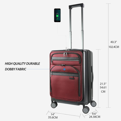KROSER Hardside Expandable Carry On Luggage 22x14x9 Airline Approved With Front Business Pockets, 20 Inch Suitcases with Wheels, Carry on Suitcase with TSA Lock & USB Port, Black-Dark Red