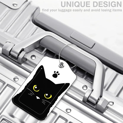 Set of 2 Luggage Tags Cute Black Cat Luggage Tags for Suitcases Leather Suitcase Tags Identifiers with Privacy Name Address Label and Stainless Steel Loop for Women Men Travel Luggage Accessories