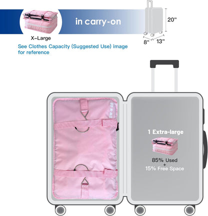 Grand Fusion Stow-N-Go Travel Luggage Organizer – Portable Hanging Travel Shelves, Carry-On Closet Organizer, Hanging Packing Cubes, Collapsible Carry-On Organizer for Cruises & Hotels. Pink - XL