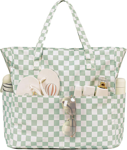 LEDAOU Large Beach Tote Bag Women Waterproof Sandproof Zipper Beach Tote Bag for Pool Gym Grocery Travel with Wet Pocket