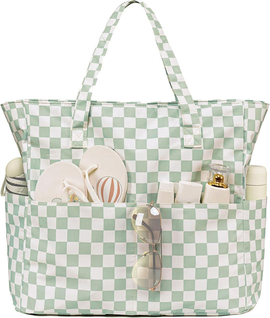 LEDAOU Large Beach Tote Bag Women Waterproof Sandproof Zipper Beach Tote Bag for Pool Gym Grocery Travel with Wet Pocket