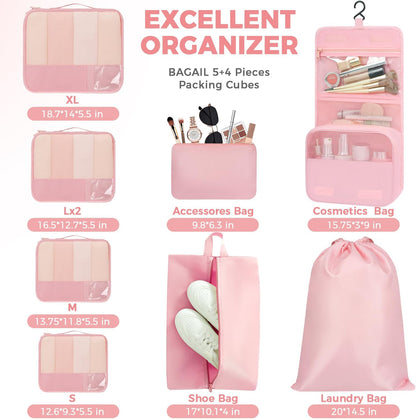 BAGAIL 9 Set Packing Cubes Luggage Packing Organizers for Travel Accessories