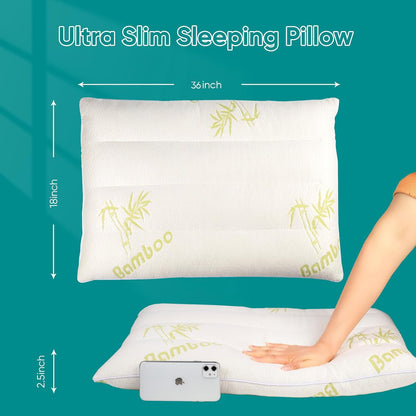 MINUPWELL Ultra Thin Pillows, Flat Pillows for Sleeping Thin, 7D High Support 2.5 inch Height Slim Bed Pillows for Stomach Sleeper, Standard Size -18x36 in - Rayon Derived from Bamboo