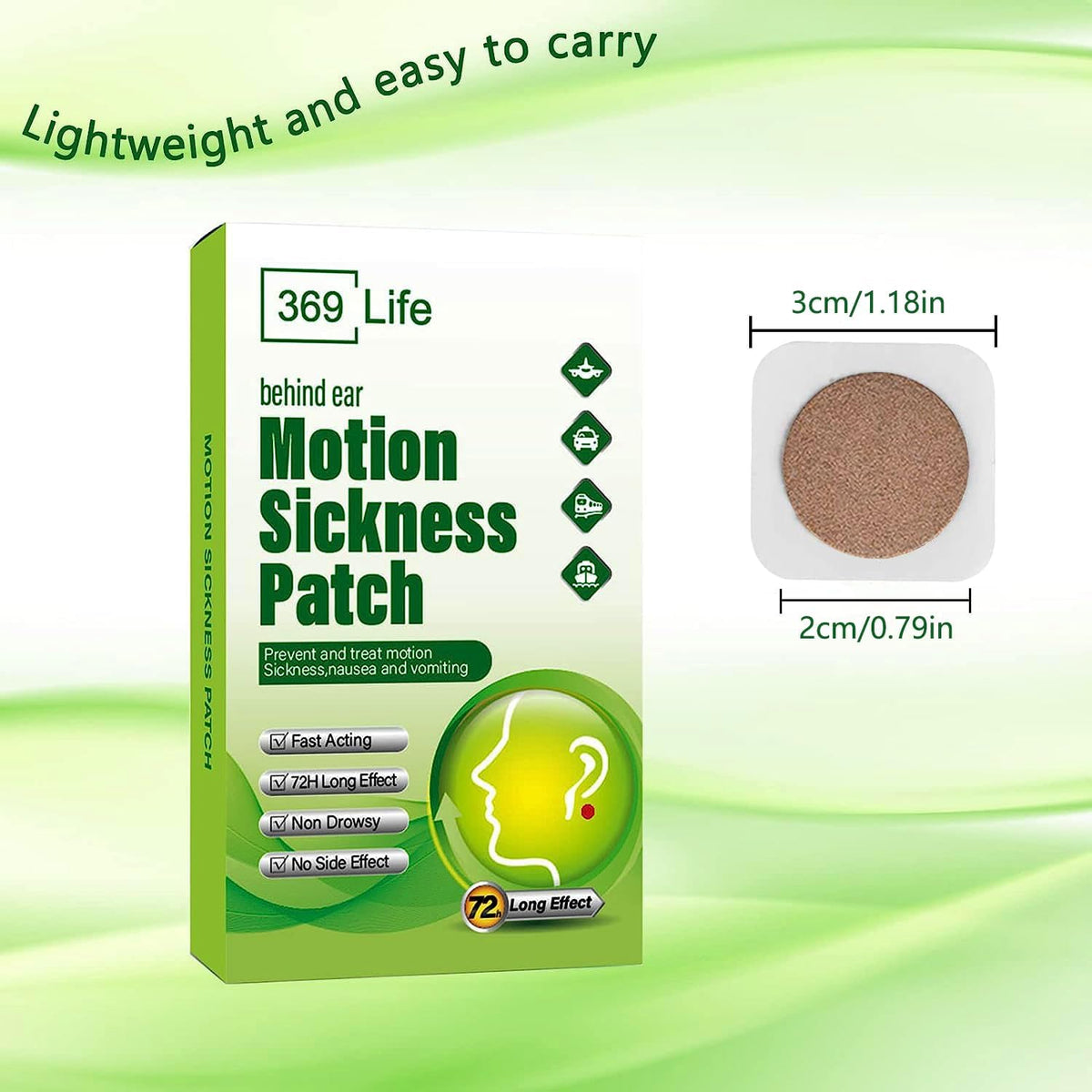Motion Sickness Patches for Car and Boat Rides, Ships, Cruise and Airplane & Other Forms of Transport - Travel Essentials, for Adults and Kids (36 Count)