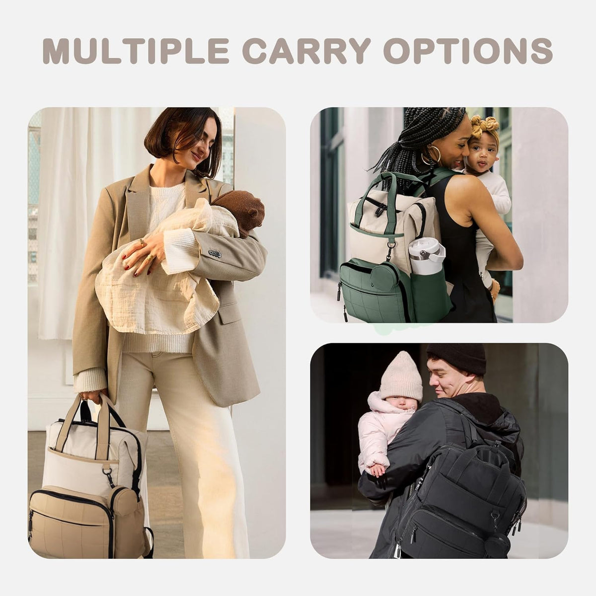 VONAL Diaper Bag Backpack, Lightweight Baby Diaper Bags, Travel Large Diaper Bag with Changing Station, Black Diaper Backpack for Boys Girls Newborn with Insulated Pockets, Stroller Straps